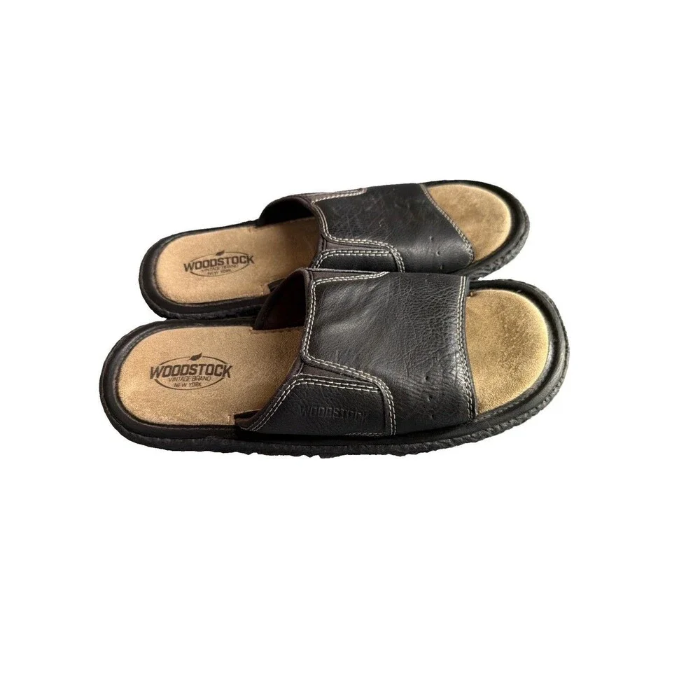 Woodstock Slides Shoes Sandals Slip On Men Size 11/12 Leather Upper Black
